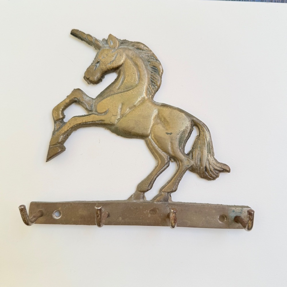 Unbranded Unicorn Wall Hook Rack Gold Brass Vintage Rearing Mythical Mystic